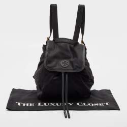 Pre Owned Tory Burch Black Leather and Nylon Mini Scout Backpack