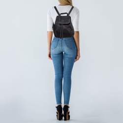 Pre Owned Tory Burch Black Leather and Nylon Mini Scout Backpack