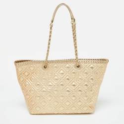 Tory Burch Gold Quilted Leather Marion Tote