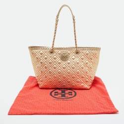 Tory Burch Gold Quilted Leather Marion Tote