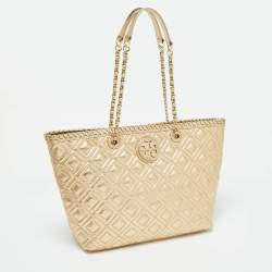 Tory Burch Gold Quilted Leather Marion Tote