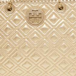 Tory Burch Gold Quilted Leather Marion Tote