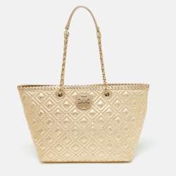 Tory Burch Gold Quilted Leather Marion Tote