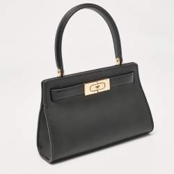 Pre Owned Tory Burch Black Leather Petite Lee Radziwill Top Handle Bag