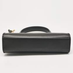 Pre Owned Tory Burch Black Leather Petite Lee Radziwill Top Handle Bag