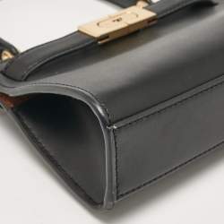 Pre Owned Tory Burch Black Leather Petite Lee Radziwill Top Handle Bag