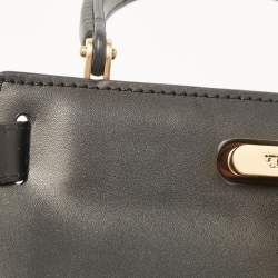 Pre Owned Tory Burch Black Leather Petite Lee Radziwill Top Handle Bag