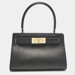 Pre Owned Tory Burch Black Leather Petite Lee Radziwill Top Handle Bag