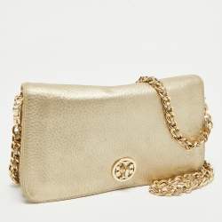 Tory Burch Gold Leather Adalyn Chain Clutch