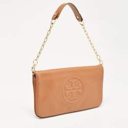 Tory Burch Brown Leather Reva Chain Clutch