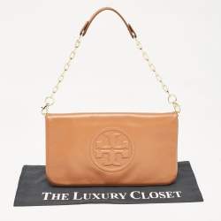 Tory Burch Brown Leather Reva Chain Clutch