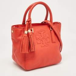 Pre Owned Tory Burch Red Leather Thea Bucket Shoulder Bag