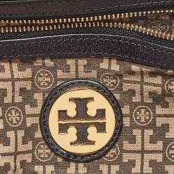 Pre Owned Tory Burch Black Iridescent Leather Logo Detail Hobo