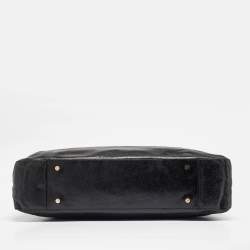 Pre Owned Tory Burch Black Iridescent Leather Logo Detail Hobo