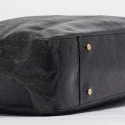 Pre Owned Tory Burch Black Iridescent Leather Logo Detail Hobo
