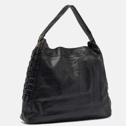 Pre Owned Tory Burch Black Iridescent Leather Logo Detail Hobo