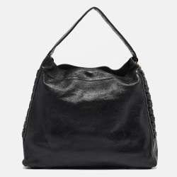 Pre Owned Tory Burch Black Iridescent Leather Logo Detail Hobo