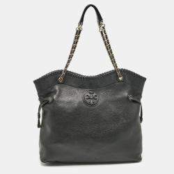Pre Owned Tory Burch Black Leather Slouchy Marion Tote