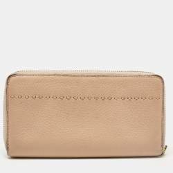 Pre Owned Tory Burch Beige Leather McGraw Zip Continental Wallet