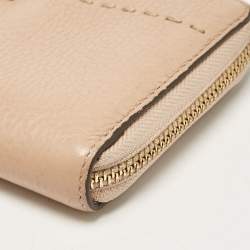 Pre Owned Tory Burch Beige Leather McGraw Zip Continental Wallet