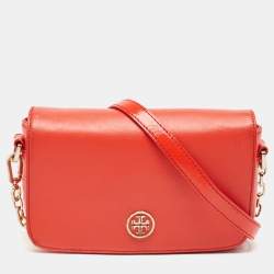 Tory Burch Orange Patent and Leather Mini Robinson Crossbody Bag