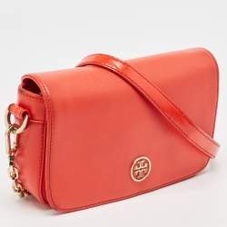 Tory Burch Orange Patent and Leather Mini Robinson Crossbody Bag