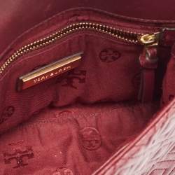 Pre Owned Tory Burch Burgundy Leather Small Fleming Crossbody Bag