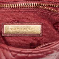 Pre Owned Tory Burch Burgundy Leather Small Fleming Crossbody Bag