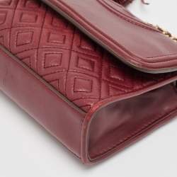 Pre Owned Tory Burch Burgundy Leather Small Fleming Crossbody Bag