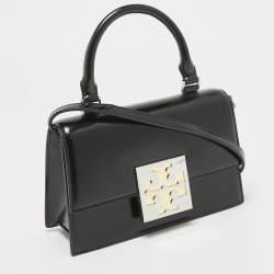 Pre Owned Tory Burch Black Glossy Leather Mini Bon Bon Top Handle Bag