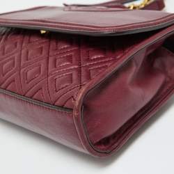 Tory Burch Burgundy Leather Small Fleming Shoulder Bag