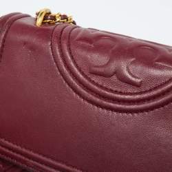 Tory Burch Burgundy Leather Small Fleming Shoulder Bag