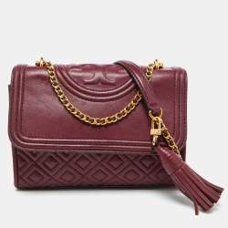 Tory Burch Burgundy Leather Small Fleming Shoulder Bag