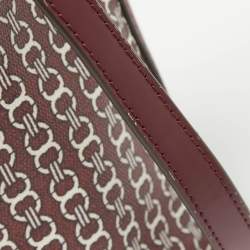 Pre Owned Tory Burch Burgundy Coated Canvas and Leather Gemini Link Top Zip Tote