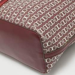 Pre Owned Tory Burch Burgundy Coated Canvas and Leather Gemini Link Top Zip Tote