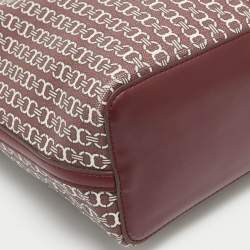 Pre Owned Tory Burch Burgundy Coated Canvas and Leather Gemini Link Top Zip Tote