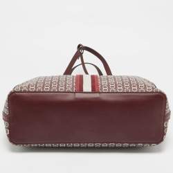 Pre Owned Tory Burch Burgundy Coated Canvas and Leather Gemini Link Top Zip Tote