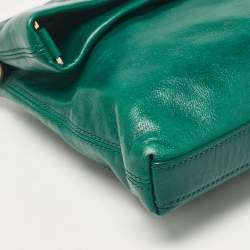 Pre Owned Tory Burch Green Leather Dena Fold Over Crossbody Bag