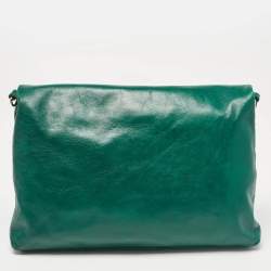 Pre Owned Tory Burch Green Leather Dena Fold Over Crossbody Bag