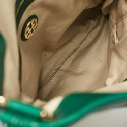 Pre Owned Tory Burch Green Leather Dena Fold Over Crossbody Bag