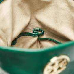 Pre Owned Tory Burch Green Leather Dena Fold Over Crossbody Bag