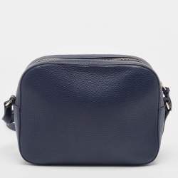 Pre Owned Tory Burch Navy Blue Leather Camera Tassel Crossbody Bag