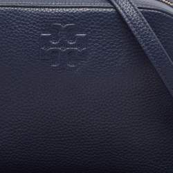 Pre Owned Tory Burch Navy Blue Leather Camera Tassel Crossbody Bag