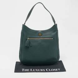 Pre Owned Tory Burch Dark Green Robinson Tassel Hobo