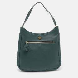 Pre Owned Tory Burch Dark Green Robinson Tassel Hobo