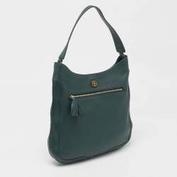 Pre Owned Tory Burch Dark Green Robinson Tassel Hobo