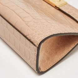 Pre Owned Tory Burch Beige Croc Embossed Leather Petite Lee Radziwill Top Handle Bag