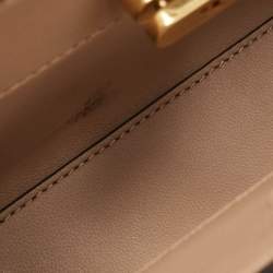 Pre Owned Tory Burch Beige Croc Embossed Leather Petite Lee Radziwill Top Handle Bag