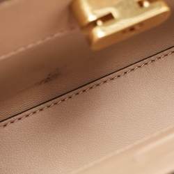 Pre Owned Tory Burch Beige Croc Embossed Leather Petite Lee Radziwill Top Handle Bag