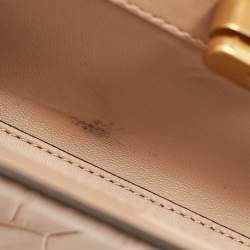 Pre Owned Tory Burch Beige Croc Embossed Leather Petite Lee Radziwill Top Handle Bag